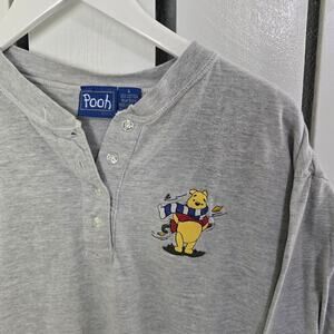 Disney‎ Store Winnie The Pooh Embroidered Grey Henley TShirt Large Jerry Leigh
